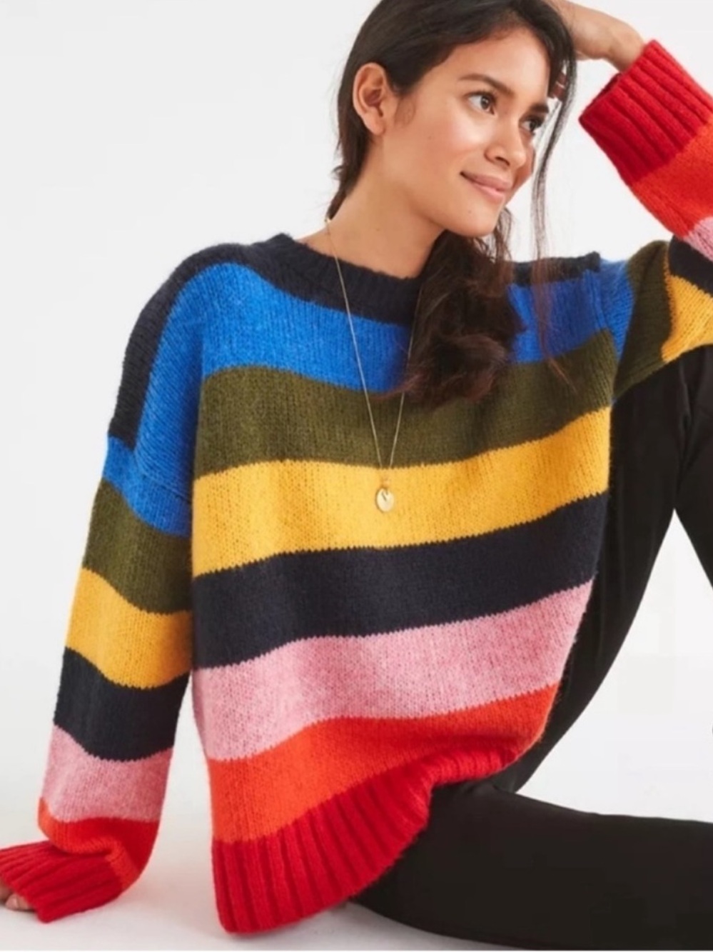 Urban Outfitters Sz XS Boxy Oversized Sweater Wide Stripe Y2k Rainbow